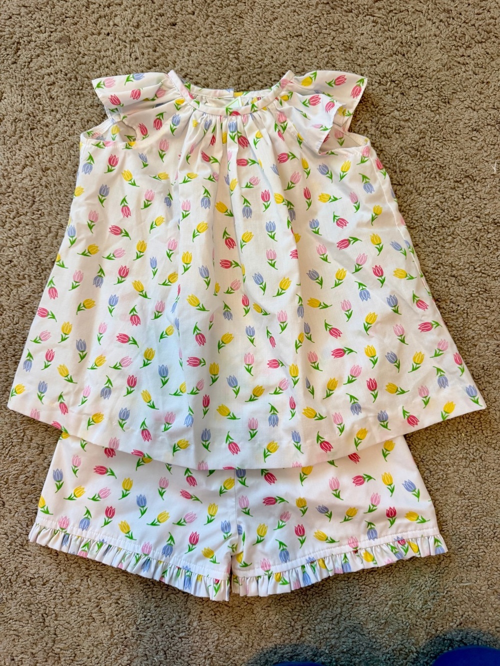 White & Multicolor Tulip Print Girls' Set